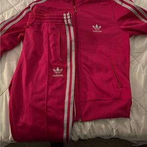 Adidas Pink Tracksuit with White Stripes
